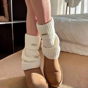 小腿袜子 辣妹保暖袜套雪地靴堆堆袜冬季 y2k腿套白色针织女款 冬季
