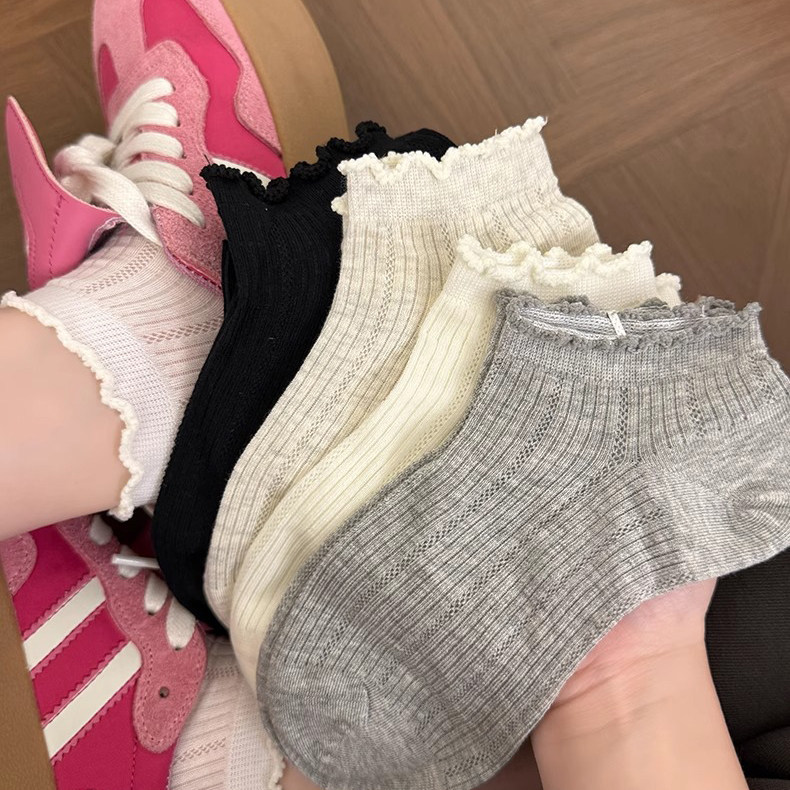 花边袜子女春秋季百搭吸汗ins潮中短筒袜学院风诸暨薄款女袜棉袜