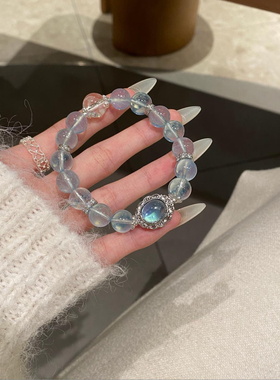 天然海蓝宝手链女款单圈水晶手串送闺蜜礼物小众设计感她屿