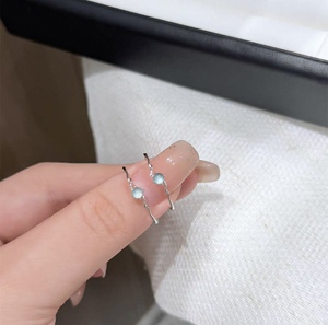 S925银天然危料蓝水翡翠戒指小众轻奢高级开口指环高级感简约