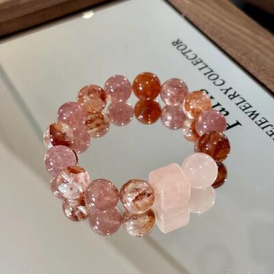 手链 【红润】12mm红胶草莓原创设计粉水感招财手串