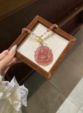 天然草莓晶狐牌项链九尾灵狐水晶项链草莓晶凤九狐牌天然水晶项链