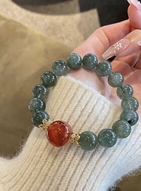 原创设计天然绿发晶招财转运手串胶花白水晶貔貅手链小众喜木火女