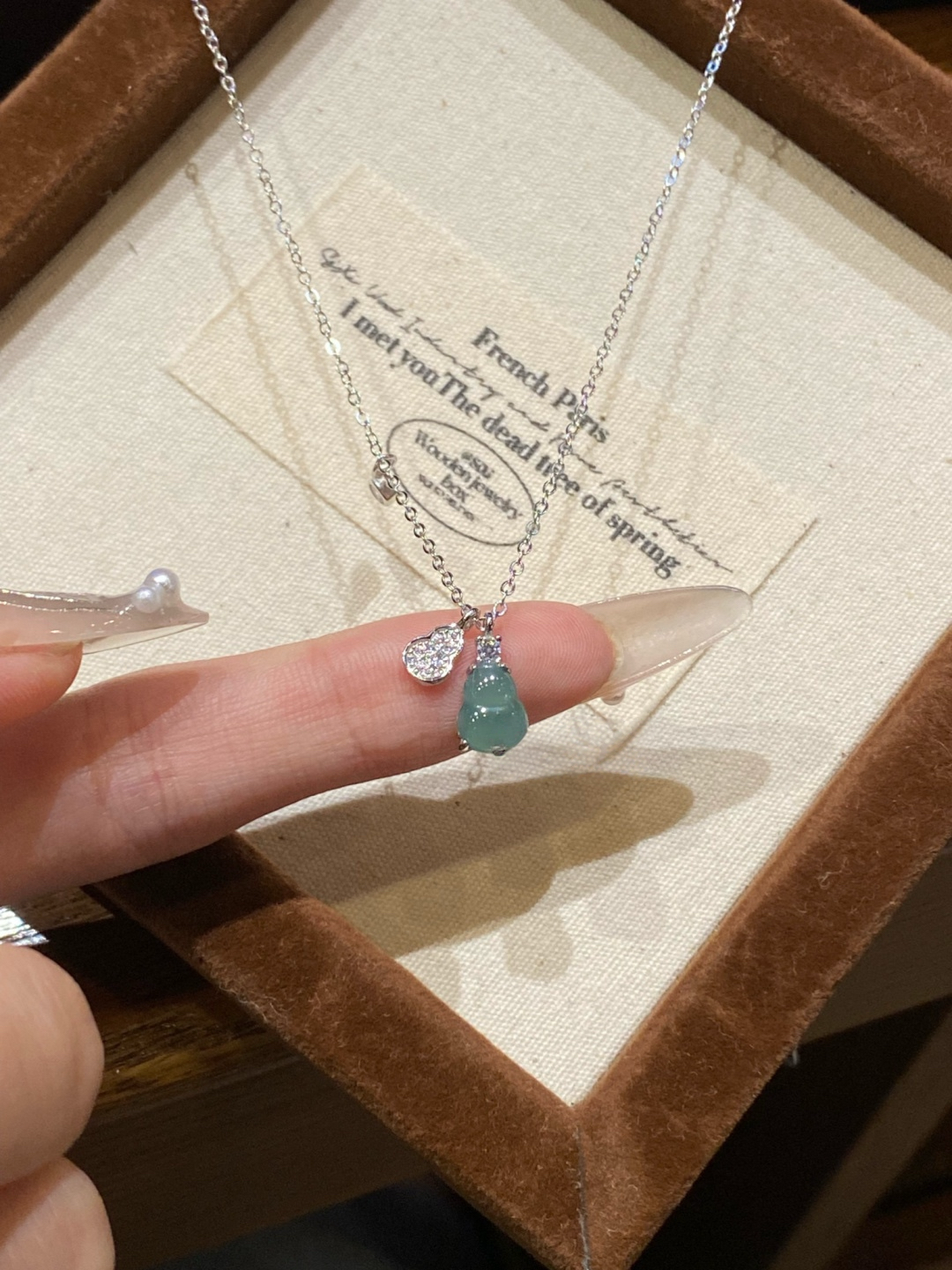 s925银天然蓝水葫芦翡翠项坠小众百搭小清新简约款