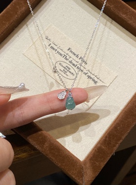 s925银天然蓝水葫芦翡翠项坠小众百搭小清新简约款
