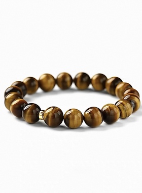 18K金天然黄色虎眼石手链男士本命年手串简约原创小众饰品送男友