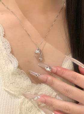 天然白水晶项链圣诞帽新款锁骨链梦幻轻奢名媛气质毛衣链时尚百搭