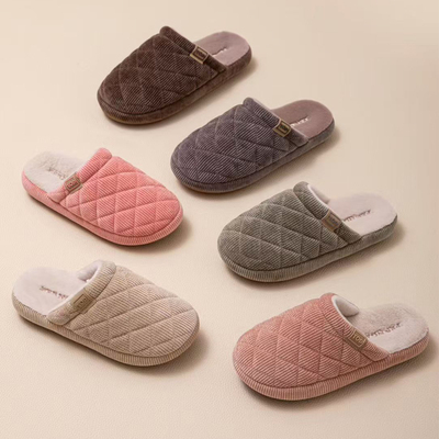 冬季女生保暖棉拖鞋防滑情侣布面