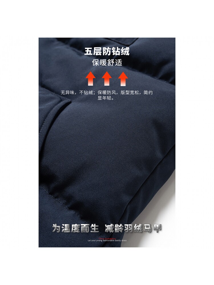 중년 및 노인 남성을 위한 아빠의 겨울 의류 3중 방폭 다운 조끼 노인 및 할아버지 겨울을 위한 두꺼운 따뜻한 스탠드 칼라 느슨한 양복 조끼