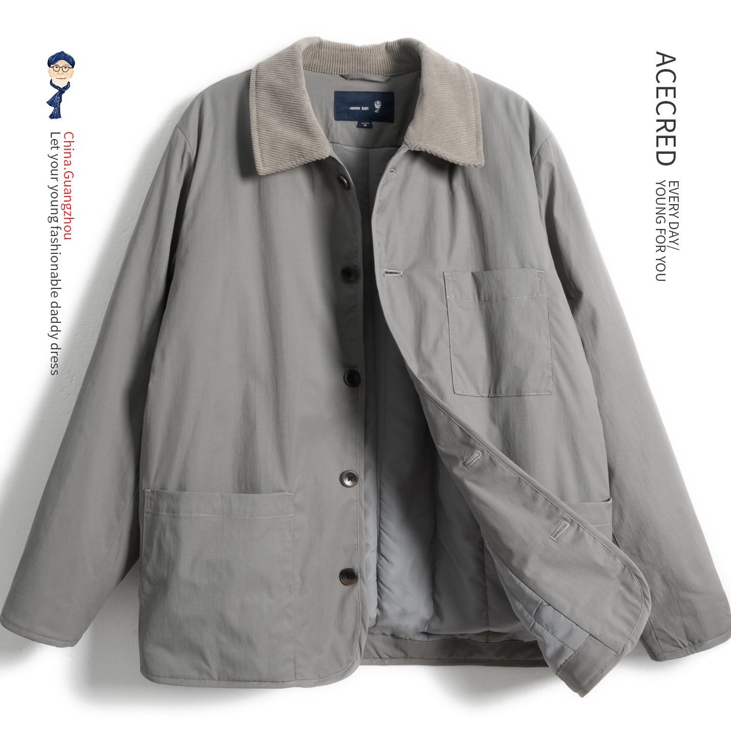 中年爸爸薄款宽松保暖棉衣男