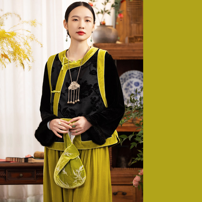 cpp1186丨 非遗真丝漳绒系列丨清代琵琶襟马夹中式复古马甲马褂女