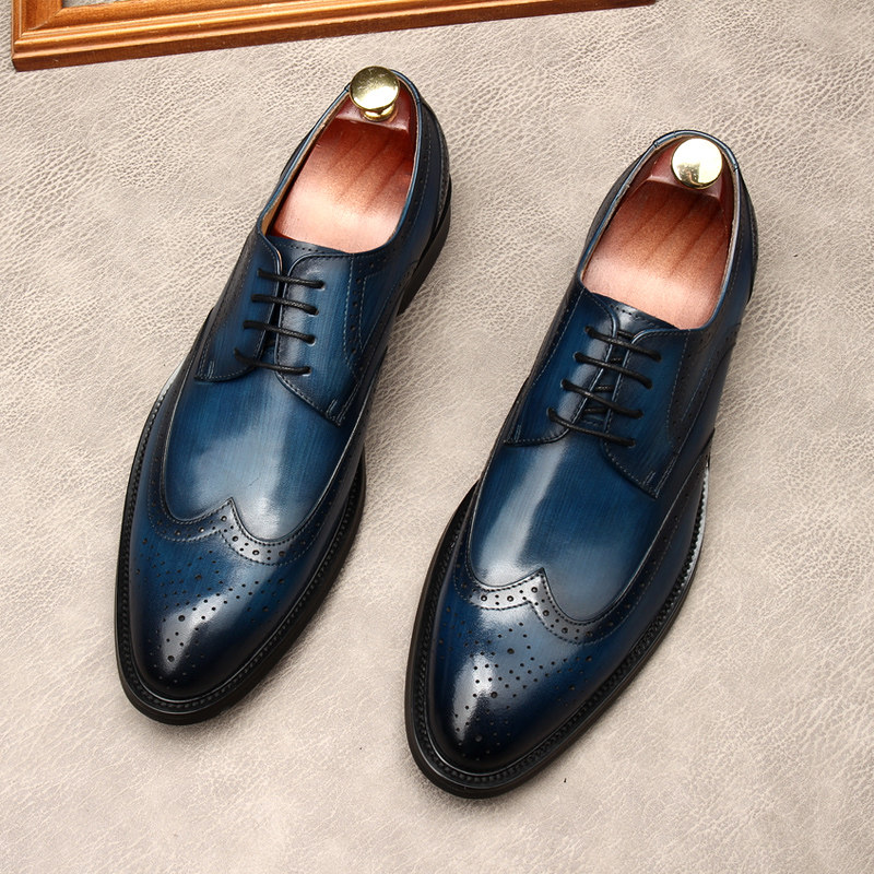 HANDSOME INTERPRETATION OF THE NEW BRITISH CARVED LEATHER SHOES MENS LEATHER BUSINESS FORMAL WEAR WEDDING SHOES MENS BULLOCK DERBY SHOES