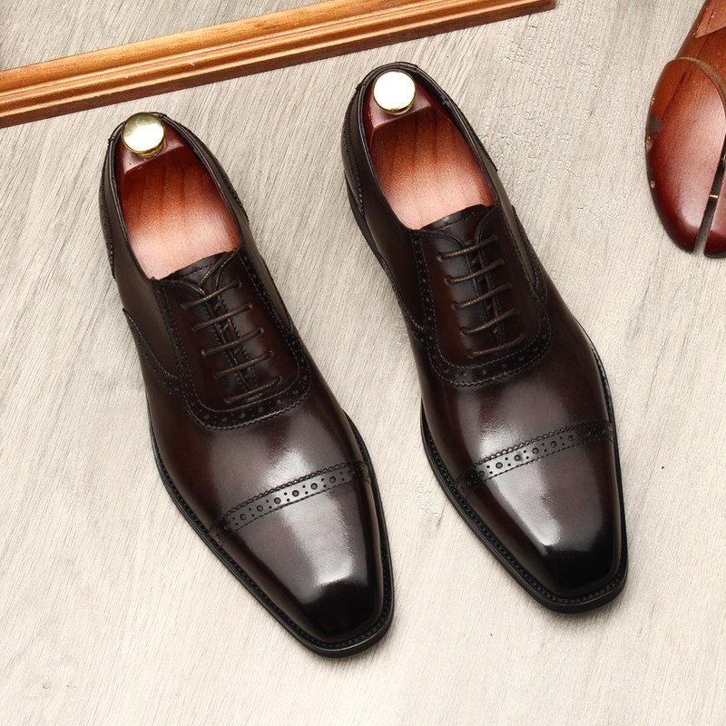 THREE-JOINT LEATHER SHOES MENS BUSINESS FORMAL WEAR LEATHER MENS KOREAN VERSION BRITISH BREATHABLE POINTED-TOE CASUAL GROOM WEDDING SHOES