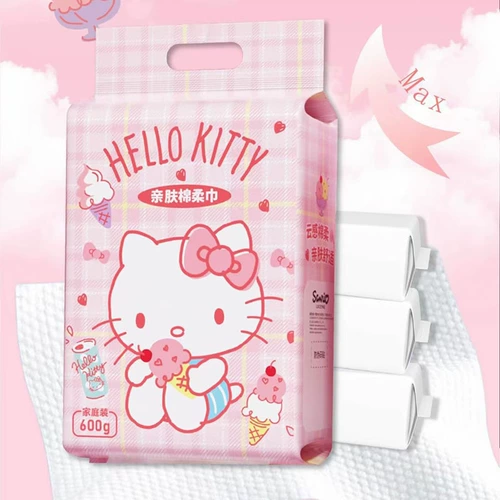 Очищающее полотенце для лица Hello Kitty семейного размера, большая упаковка, одноразовое очищающее полотенце для лица, kt Kitty, благоприятный для кожи, хлопковый мягкий подвесной насос для полотенец