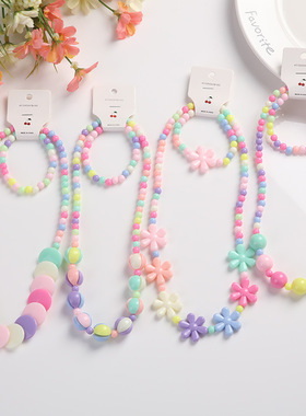 韩版糖果色项链 儿童现货首饰珠子项链手链两件套装 义乌饰品批发