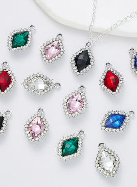 新款彩色合金玻璃吊坠项链配件手工diy金属饰品装饰配饰厂家