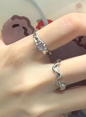 月光石不规则戒指波浪几何指环男女百搭开口可调节对戒轻奢礼物