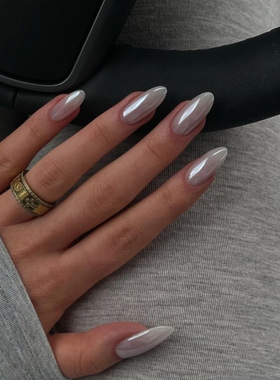 镀膜白色纯色美甲假指甲短款杏仁素色穿戴甲甲片跨境fake nails