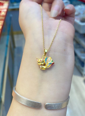 七彩九尾狐吊坠项链招桃花大尾巴狐狸锁骨链