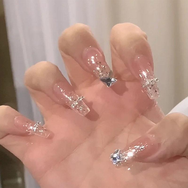 假指甲贴片可拆卸仙气水晶链条蝴蝶指甲贴片成品美甲片长款穿戴