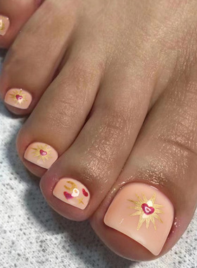 穿戴式指甲贴裸粉色脚甲片紫色爱心金色星月美脚指甲片成品nails