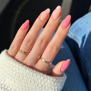 跨境穿戴甲中长款杏仁状红色小花轻奢美甲贴甲片成品指甲