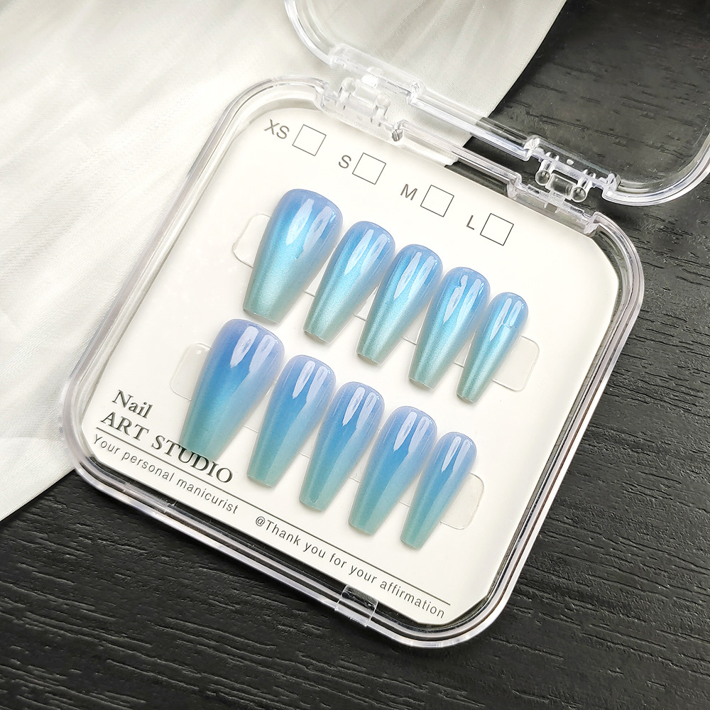 新款气质高级显白冰透渐变猫眼纯手工穿戴甲可拆卸成品美甲贴片