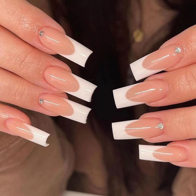穿戴甲 法式白边水钻穿戴甲指甲贴片成品假指甲美甲片nails