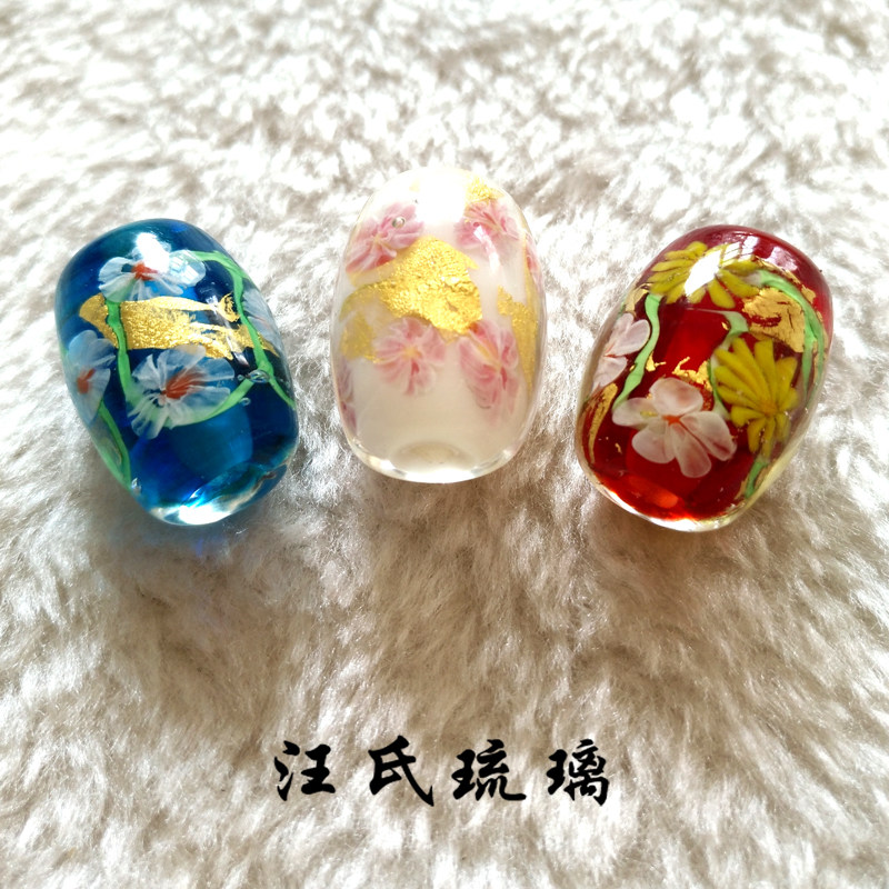 新款金箔日式琉璃珠山水名物蜻蜓玉毛衣链吊坠饰品手工散珠满包邮