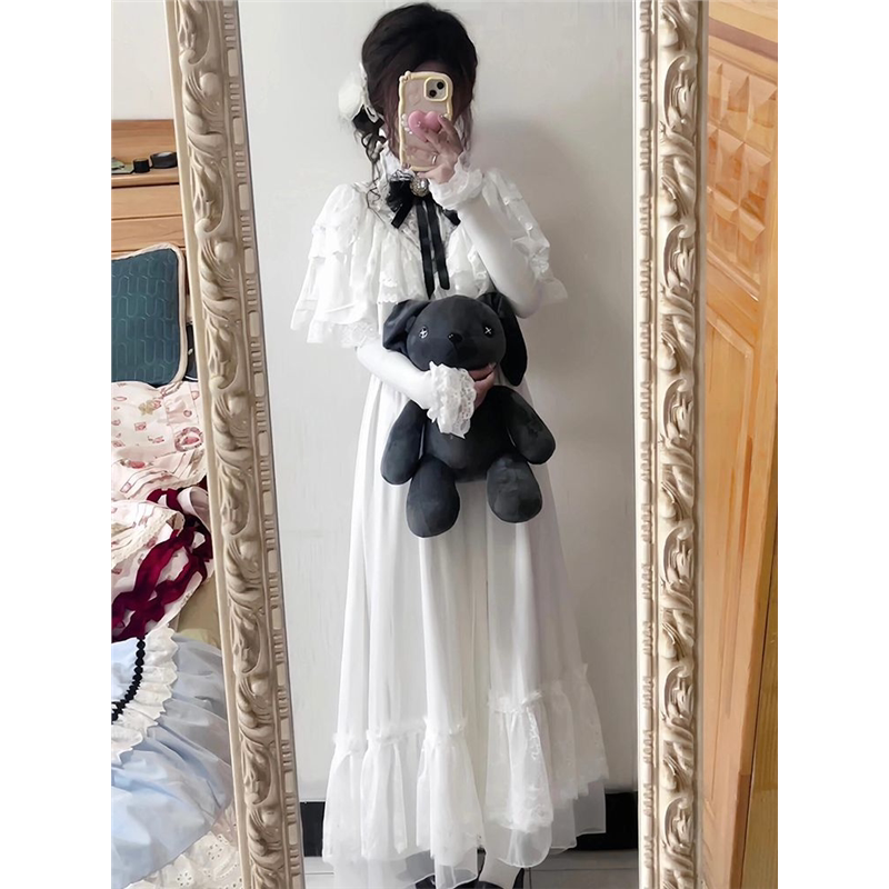 【白纱蝶裙】轻lo淑女风约会穿搭拼接蝴蝶结氛围感连衣裙日常温柔
