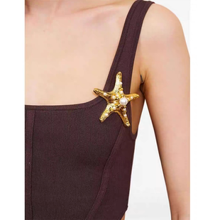 欧美小众设计珍珠海星胸针轻奢百搭西服外套帽子包包别针配饰