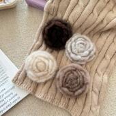 进口真水貂毛复古小香风山茶花胸针高档毛衣别针配饰衣服围巾配饰