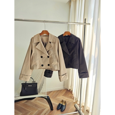 早秋气质双排扣短款风衣G6400