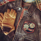 2地狱天使手工彩绘美式 英国Eastman 复古皮衣飞行夹克机车皮衣