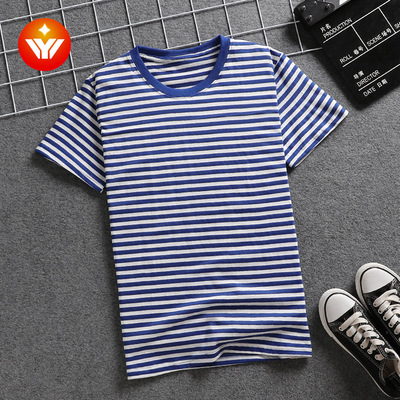 蓝白条纹大码海魂衫班服情侣装