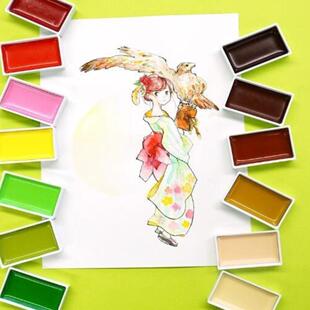 吴竹颜彩固体水彩国画插画耽美颜料日本常规色单色大块补色