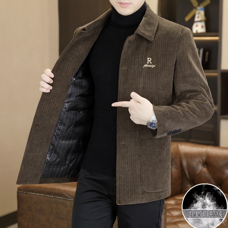 高端羽绒夹克男士毛呢加厚保暖