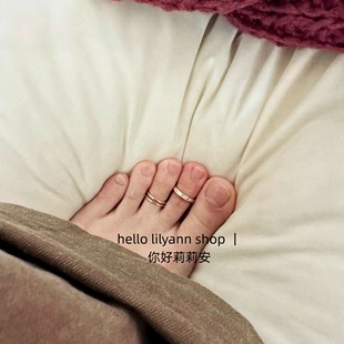 ins风简约百搭开口脚戒指hello自制小众设计镀金满钻双层尾戒可调