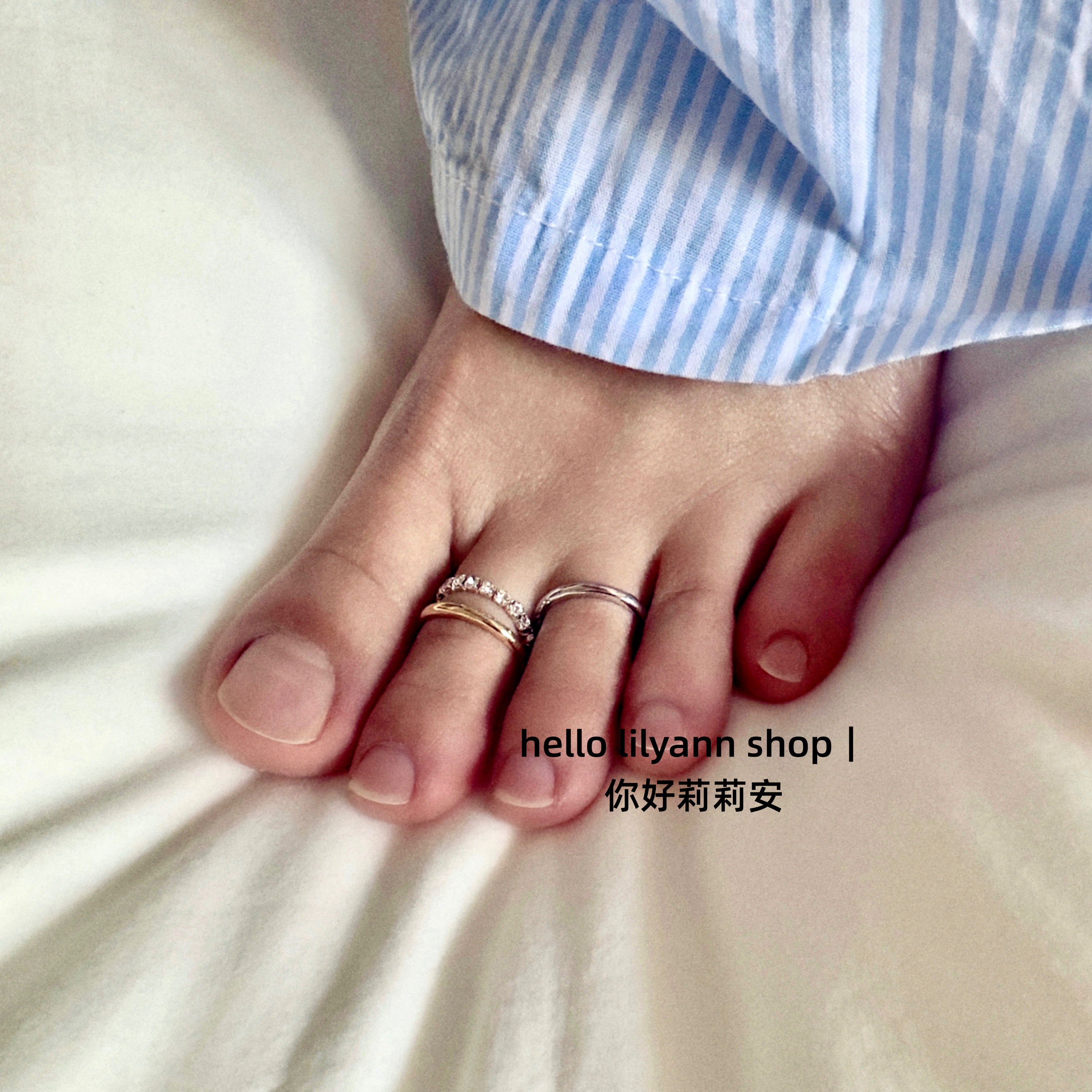 轻奢高级满钻脚戒hello小众设计经典百搭叠戴弹力指环ins气质显白