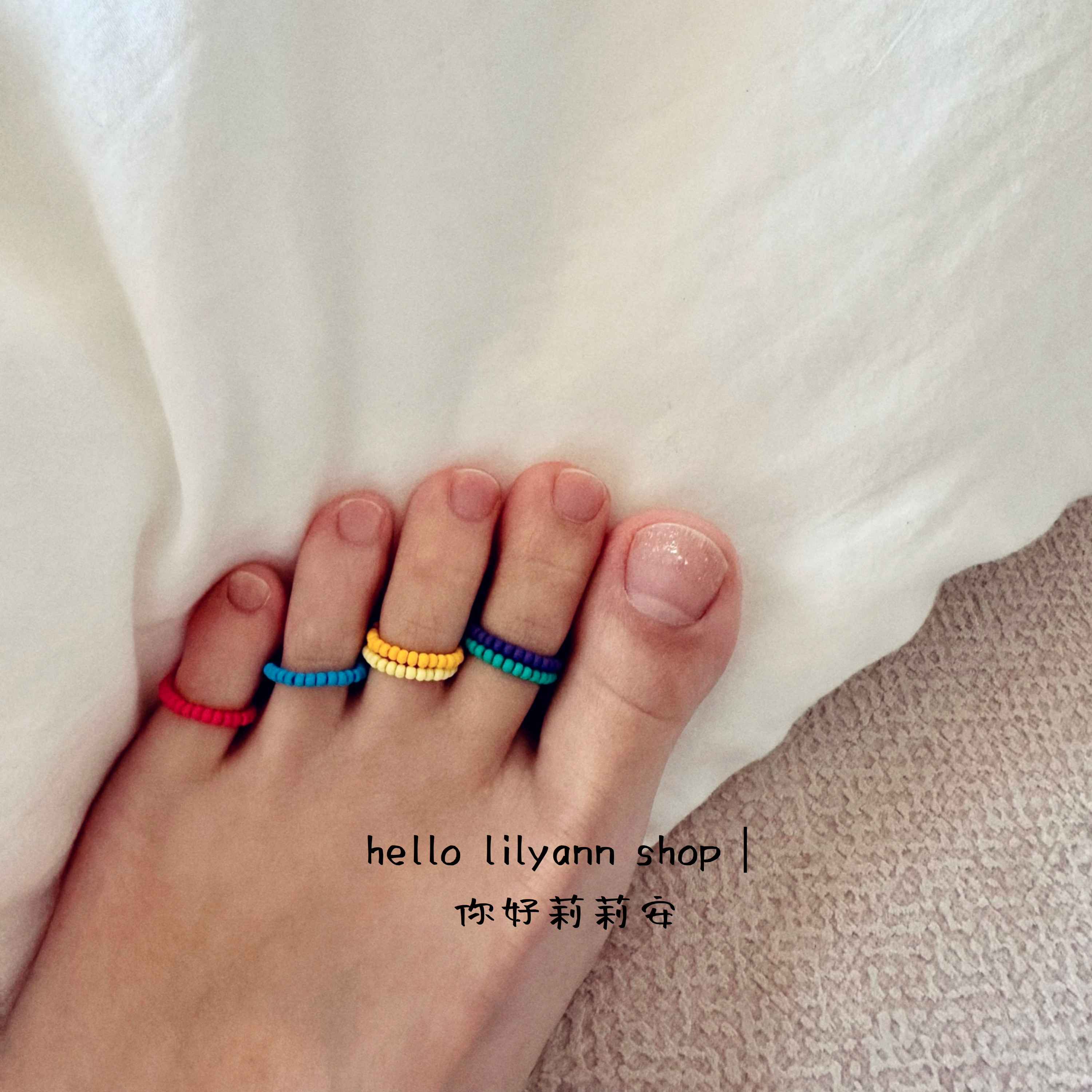 hello小众彩虹旅行彩色脚戒指ins