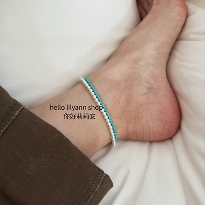 迷你baby珠天然绿松石弹力脚链