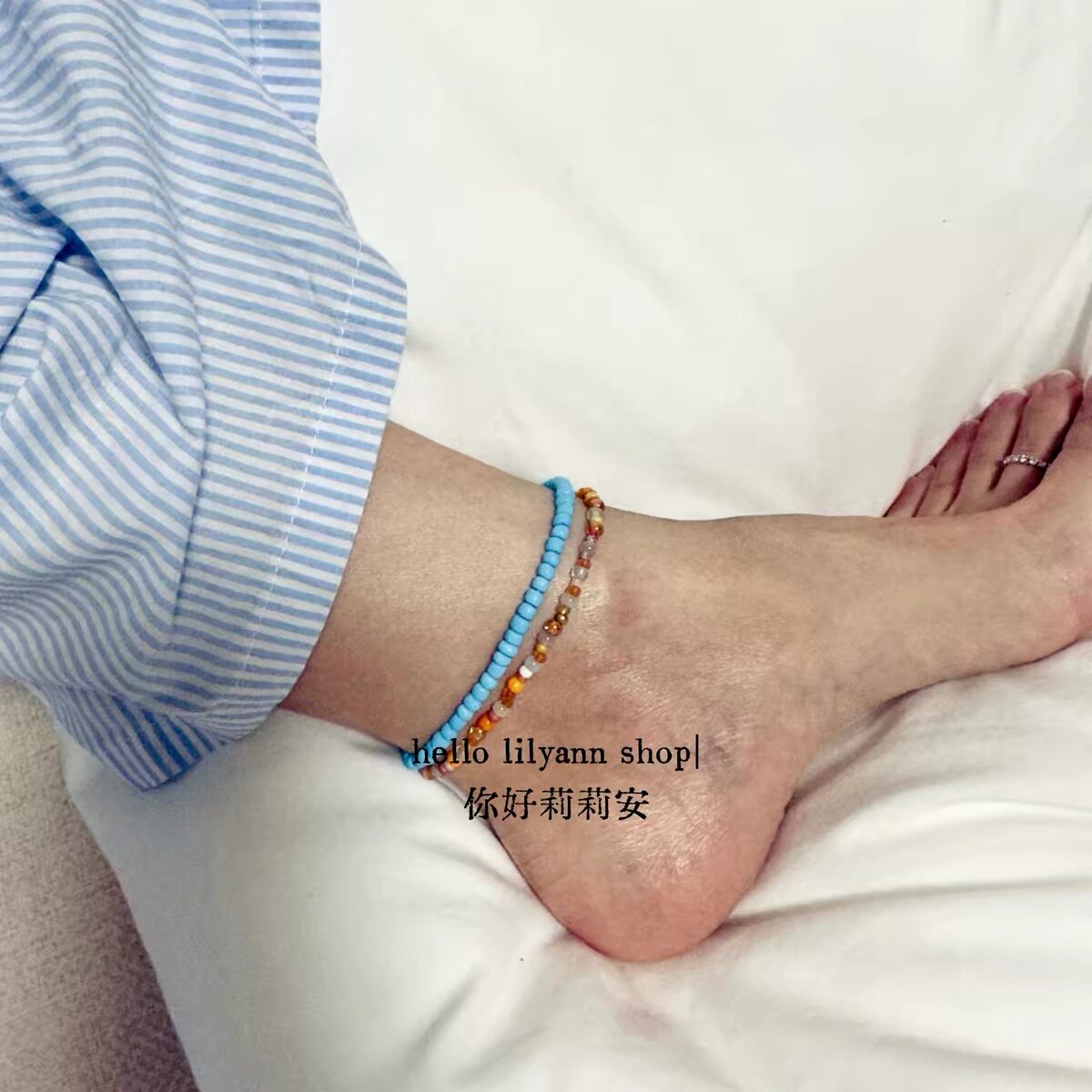 ins春夏小众彩色弹力脚链不撞款