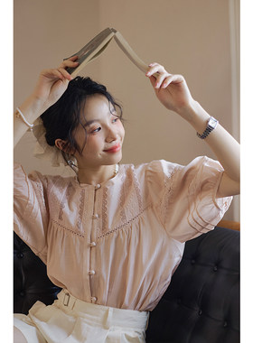 藕粉包扣重工衬衫夏季女