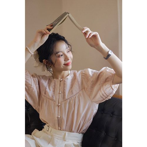 藕粉包扣重工衬衫夏季女