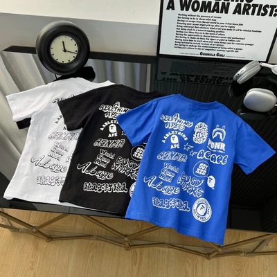 日系潮牌大童夏季休闲汗衫男孩纯棉短袖T恤宝宝卡通上衣中大童装