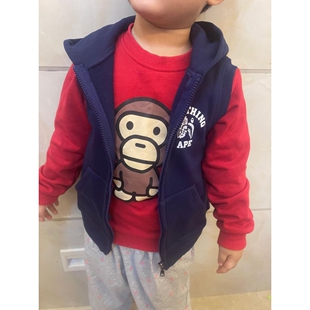 日系潮牌秋冬新款鲨鱼儿童加绒马甲男女童百搭保暖背心中大童外套