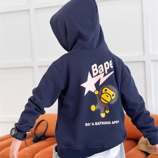 日系潮牌童装25秋冬套头上衣猿人猴连帽休闲卫衣男童帽衫中大童