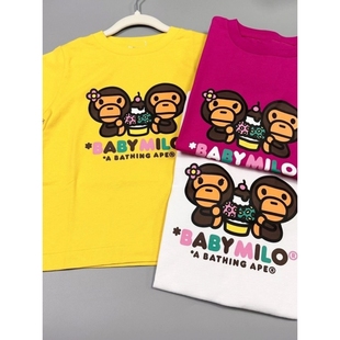 日系潮牌bape猿人头童装卡通体恤夏装薄款纯棉短袖T恤男女童上衣