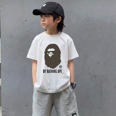 日系潮牌童装亲子半袖25夏季新款猿人头印花儿童全棉短袖T恤男童
