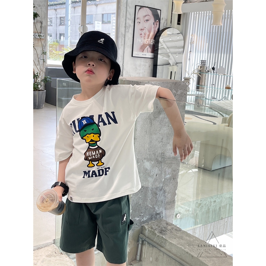 日系潮牌童装2025新款男童短袖T恤可爱卡通帽子儿童休闲上衣宝宝